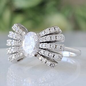 Silver Bow Ribbon Ring, Solid 925 Sterling Silver Charmed Aroma, Pandora Style
